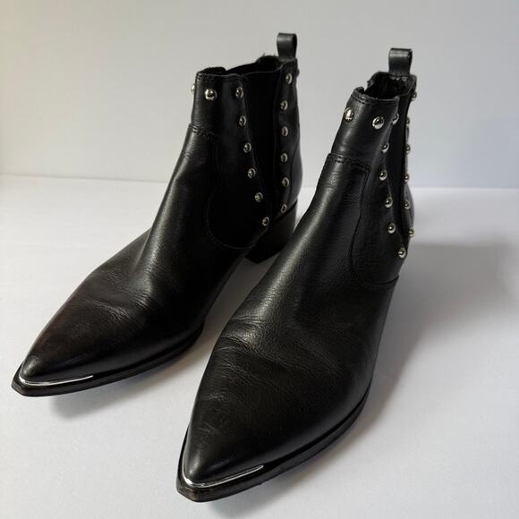 MARC FISHER LTD Black Leather Studded Ankle Boot 9.5 - Picture 1 of 16